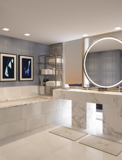 Bathroom vanity and tub