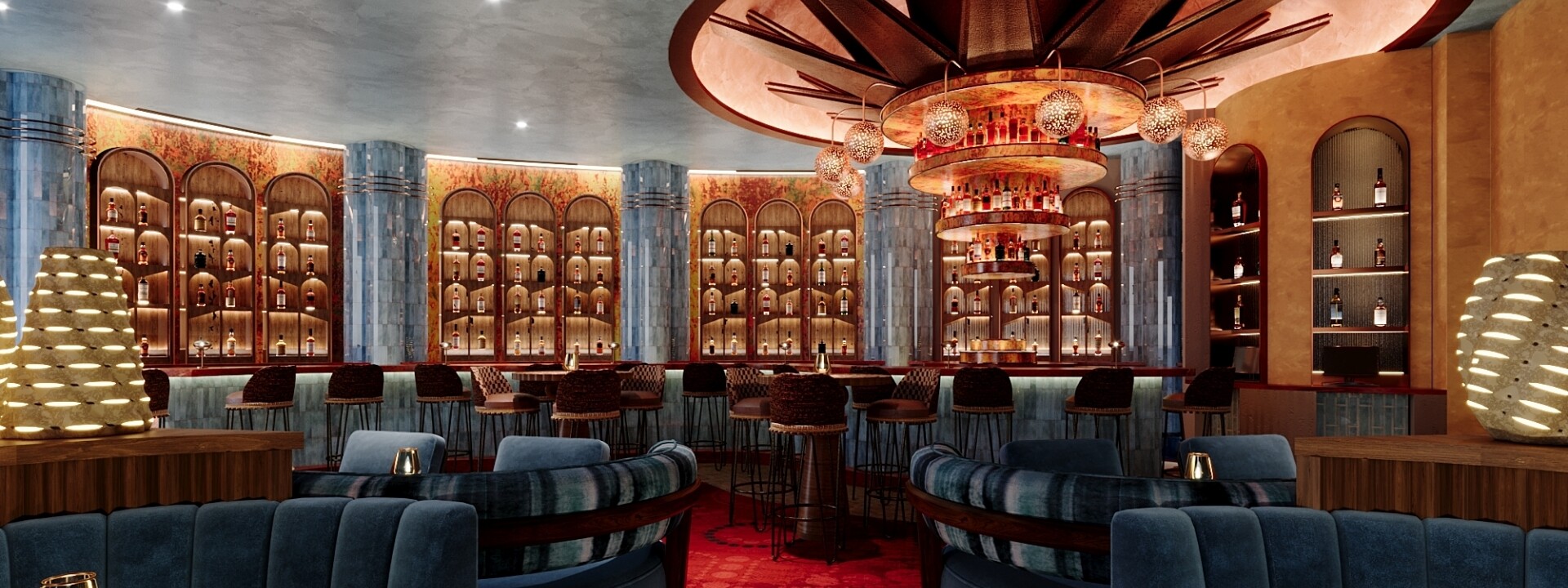 Interior seating area and bar inside Azul