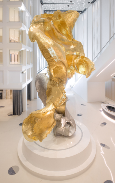 Bronze and silver metal abstract sculpture