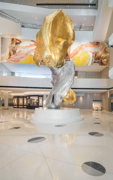 Bronze and silver metal abstract sculpture