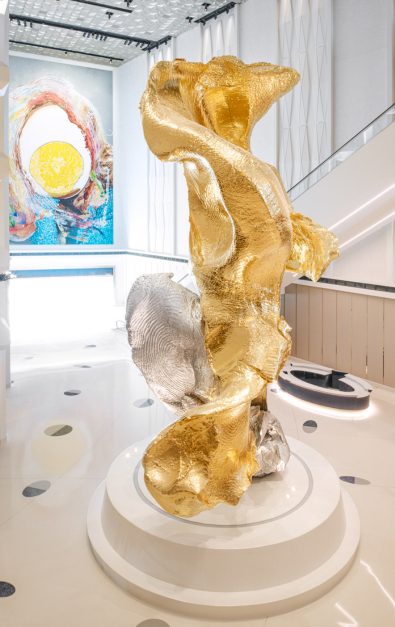 Bronze and silver metal abstract sculpture