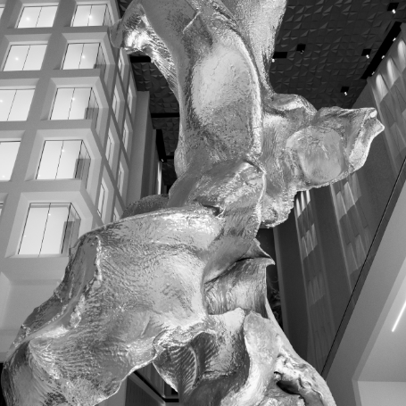 Black and white abstract metal sculpture