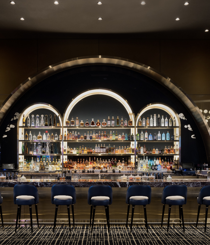 Liquor display and bar top with seating