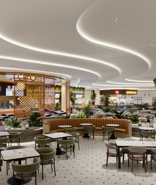 Quick service dining options with seating