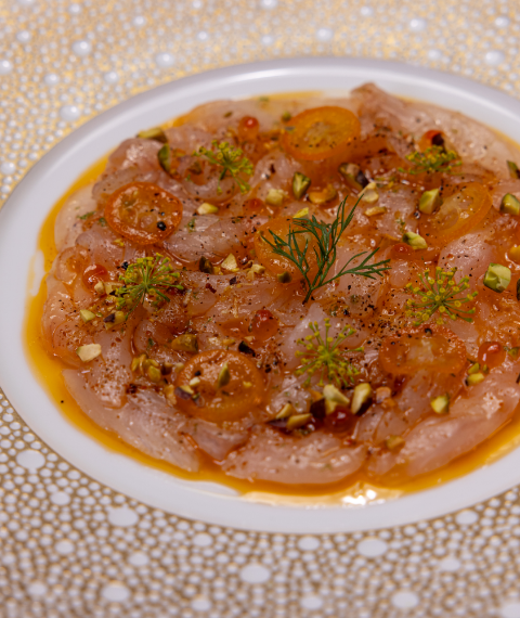 Soup dish with garnish