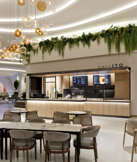 Bar Ito sign logo in the quick service restaurant area with seating