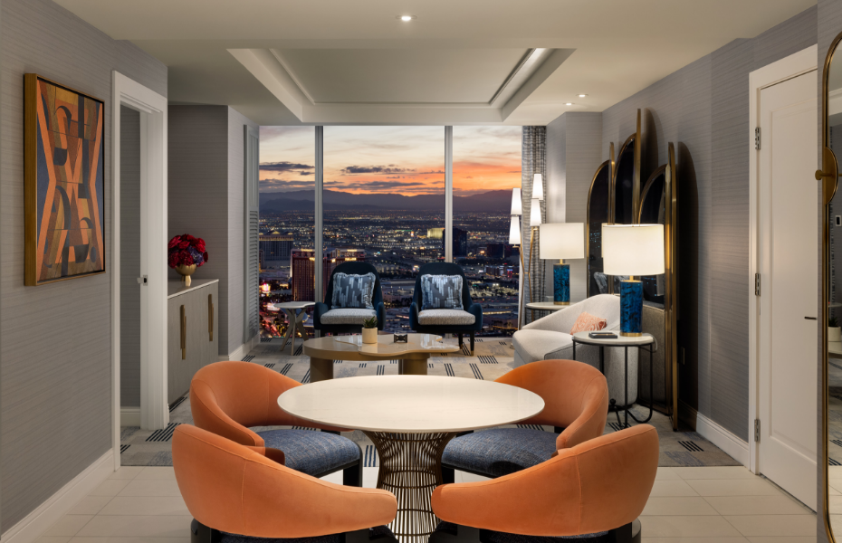 Seating area in front of window with Strip view