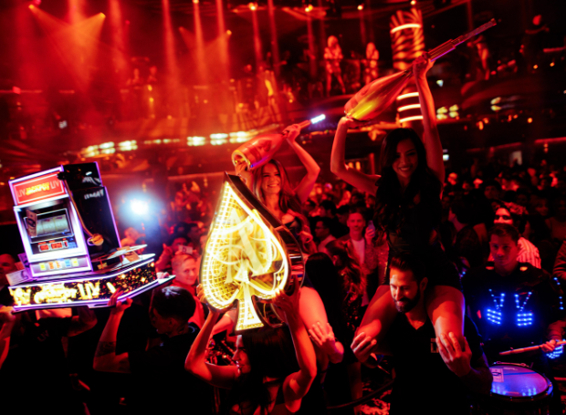 Special bottle service in crowded night club