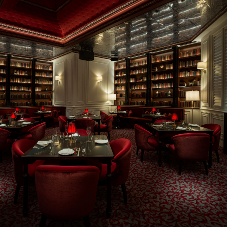 Library themed dining room area