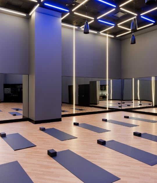 Empty group workout class with yoga mats
