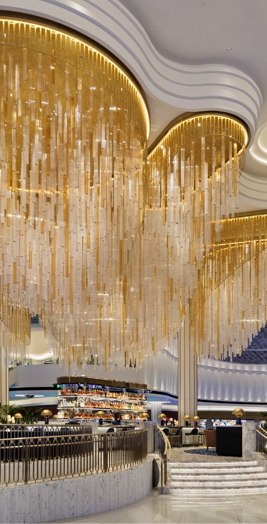 Grand chandelier above Bleau Bar