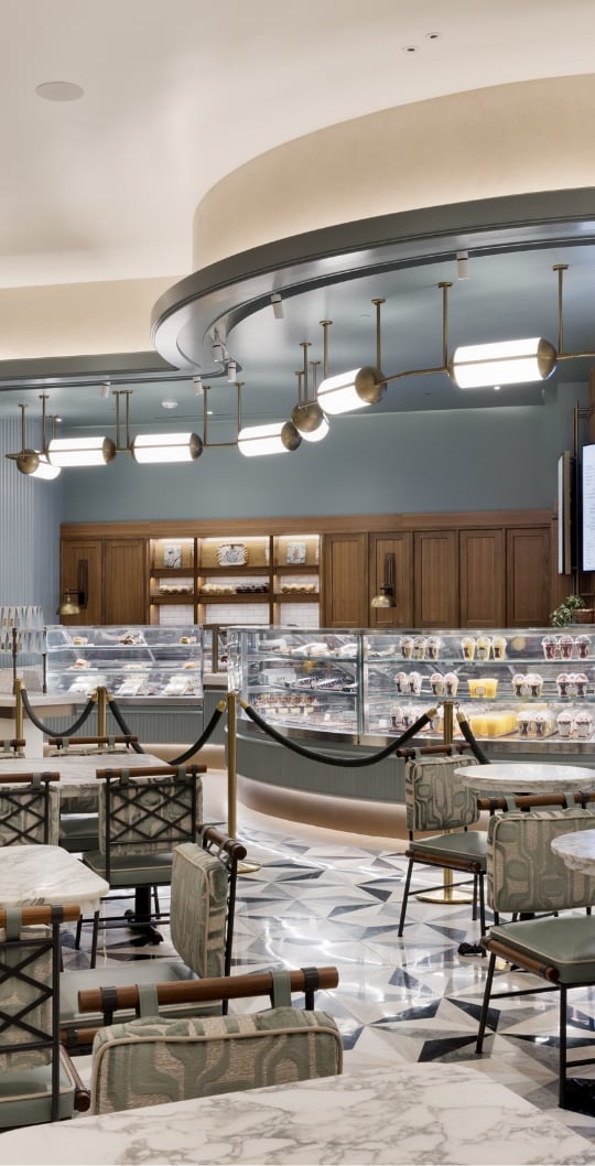Pastry display counter and seats
