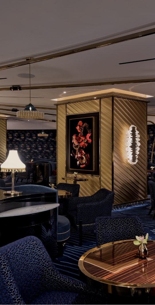 Seating area with pillar and art