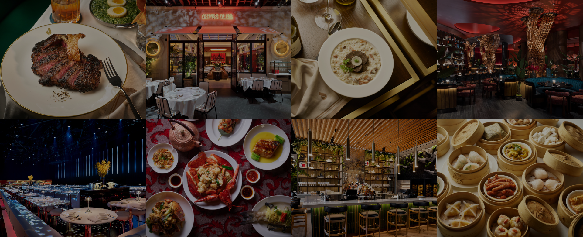 8 squares showing different food and restaurant options for restaurant week 2024