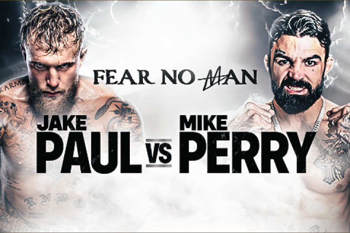 Fear No Man Jake Paul vs Mike Perry image with lightning in background