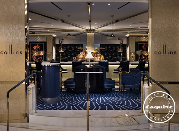 Collins entryway and seating with Esquire Best New Hotels 2024 logo