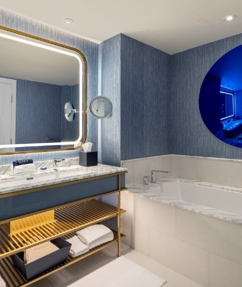 Bathroom vanity and tub