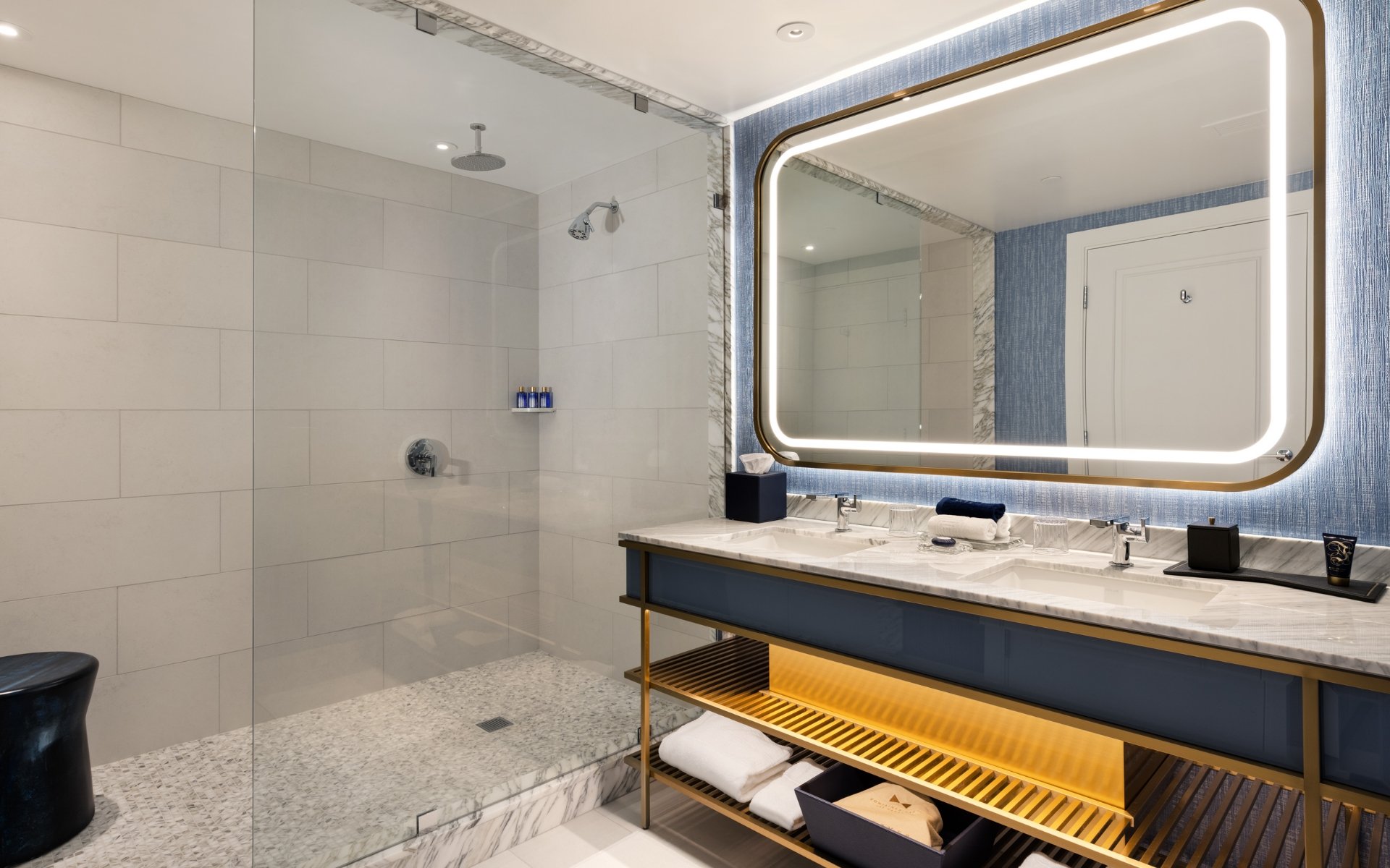 Bathroom vanity and shower