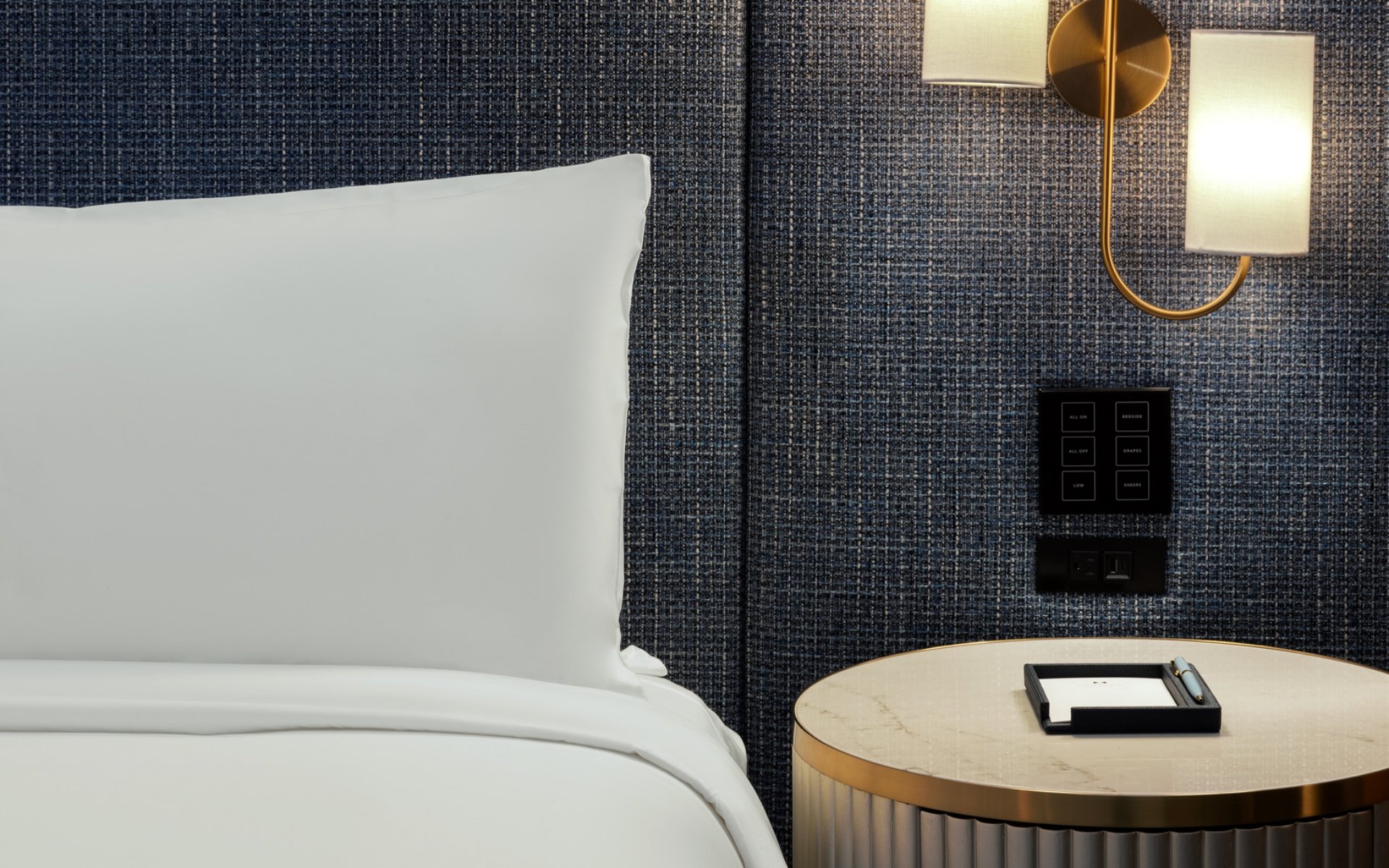 Bed detail with lamps