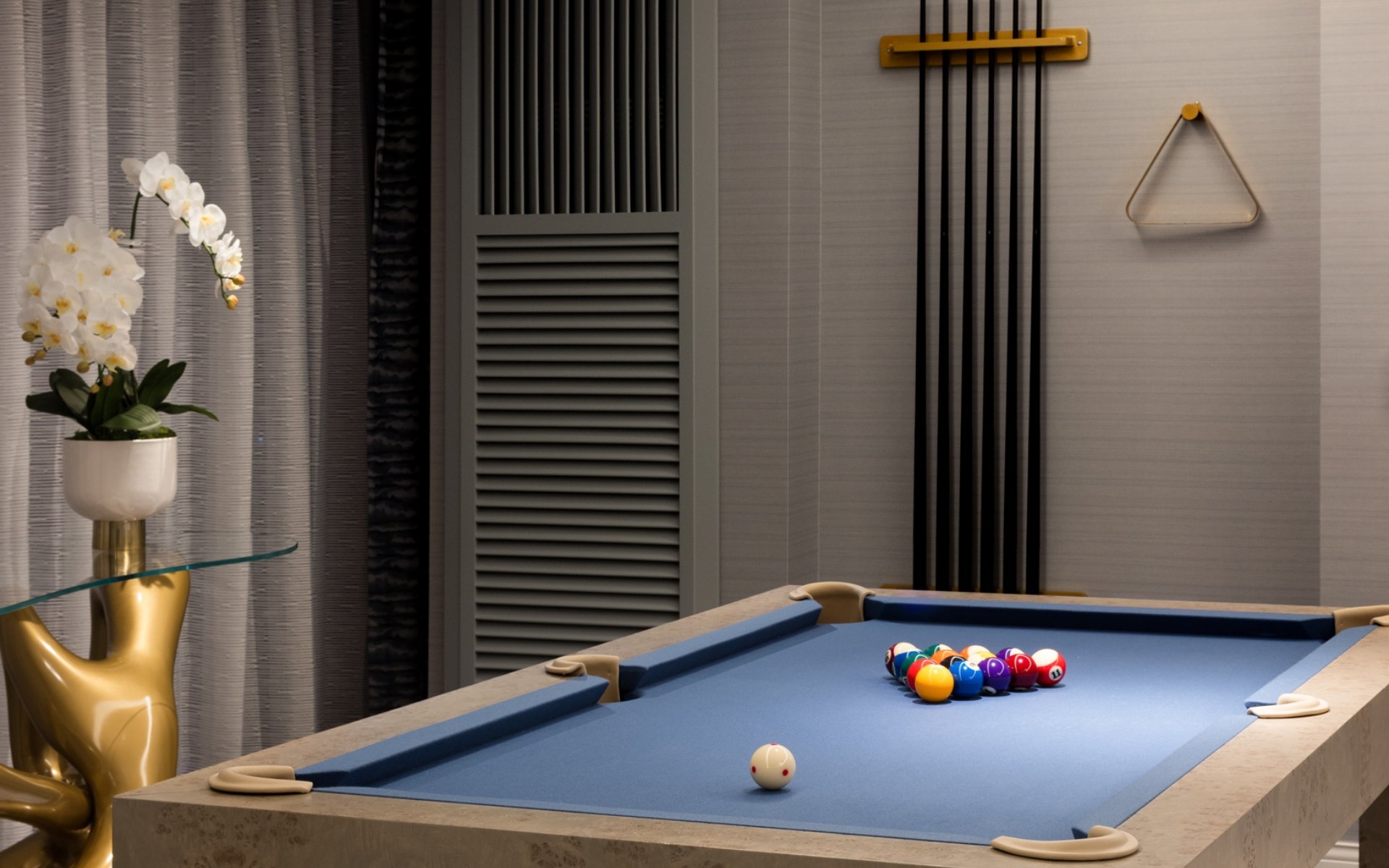 Billiard table and cues