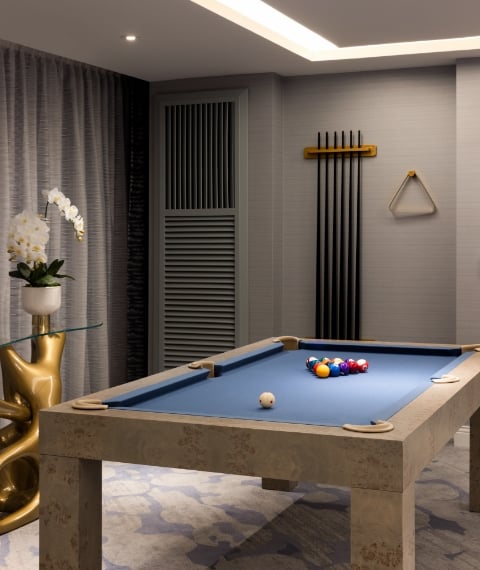 Billiard table with cues