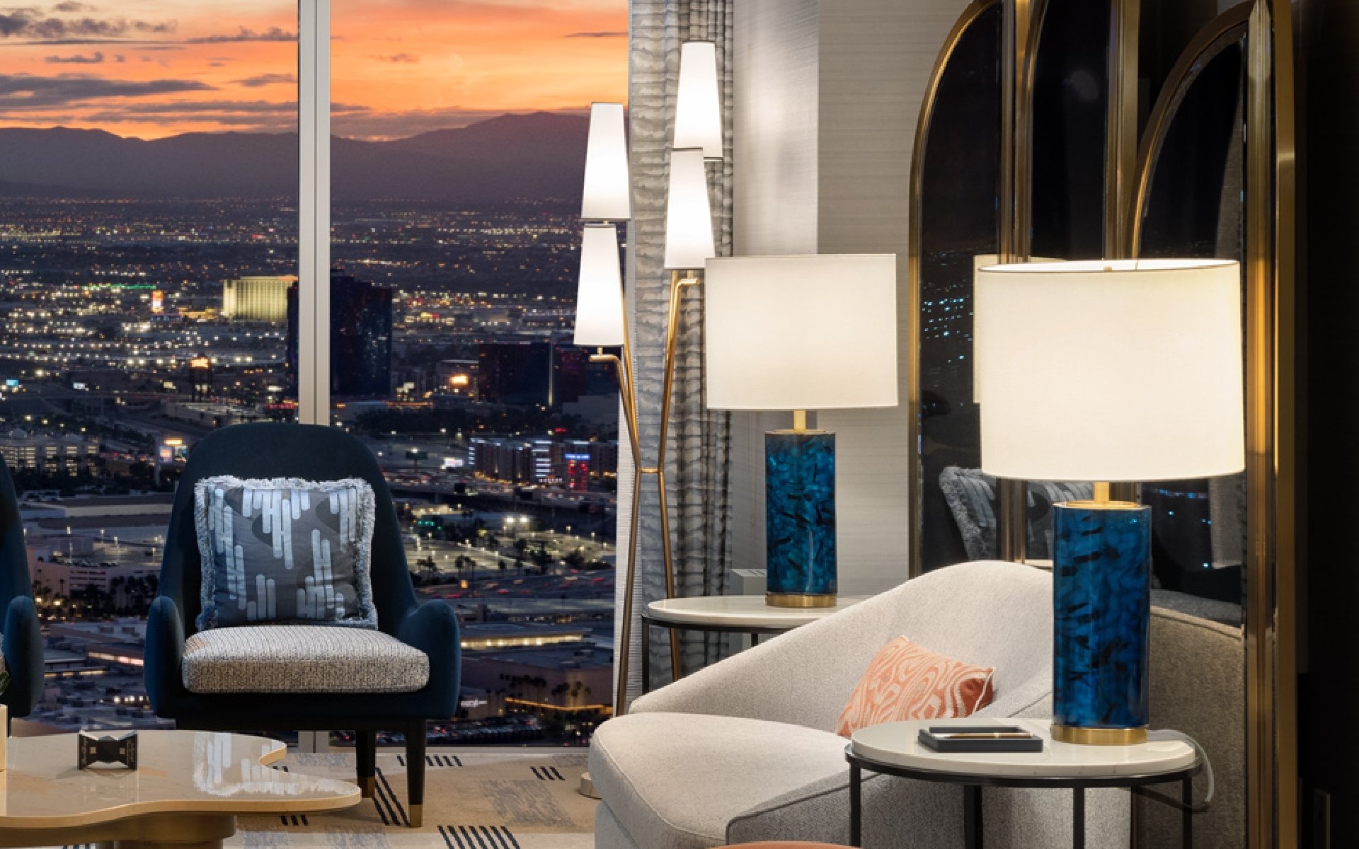 Seating area with lamps