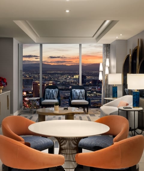 Seating area with lamps