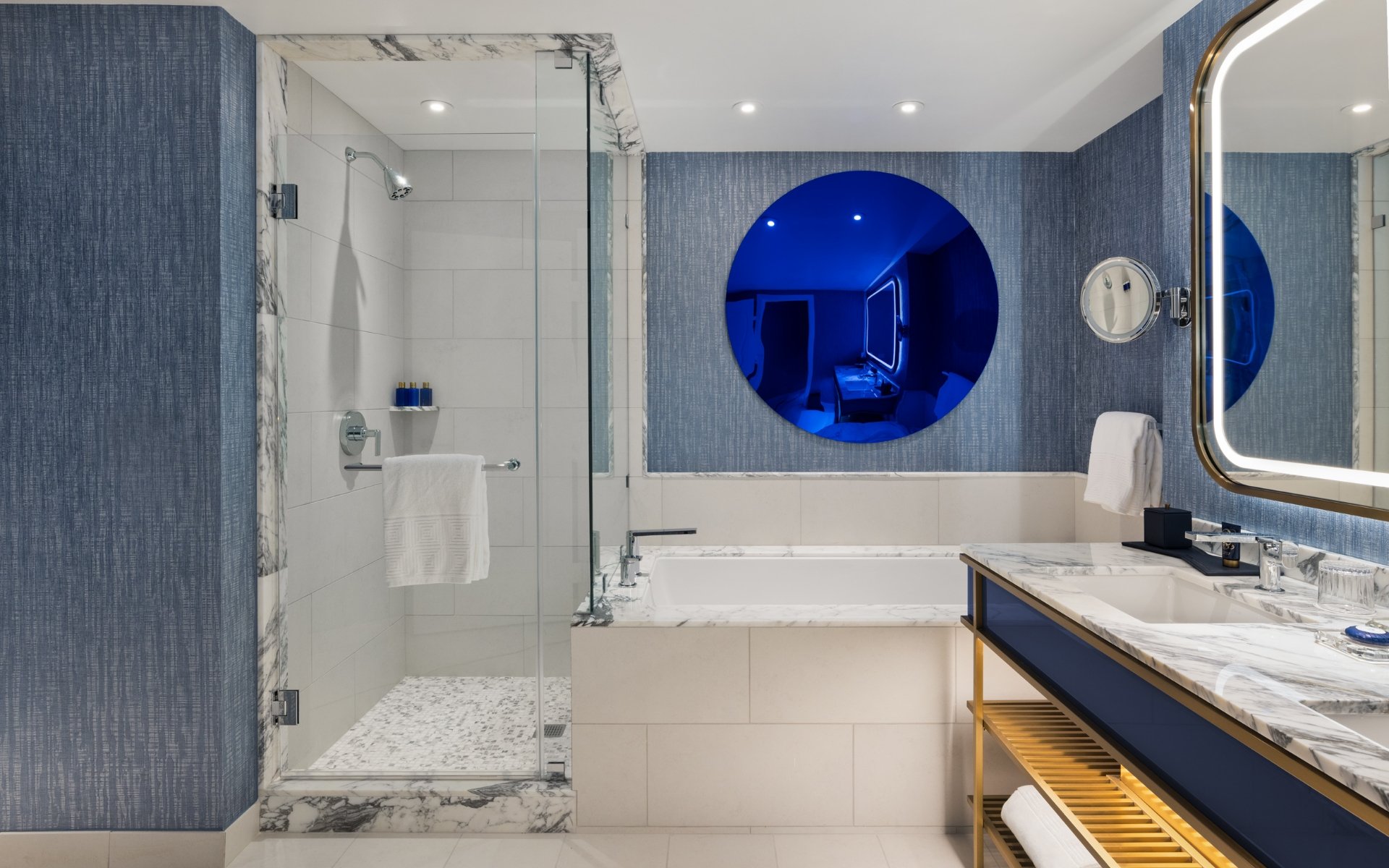 Bathroom vanity, shower and tub