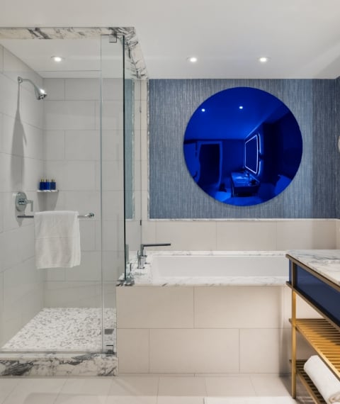 Bathroom vanity and tub