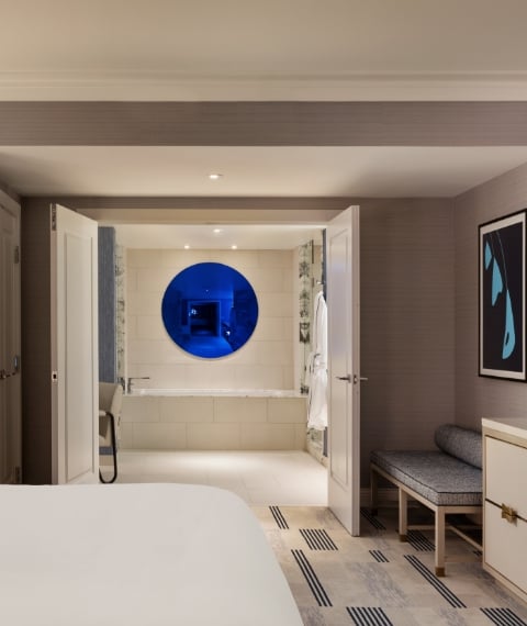 Bathroom vanity and tub entryway