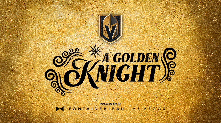 Text: A Golden Knight presented by Fontainebleau Las Vegas against a gold background.