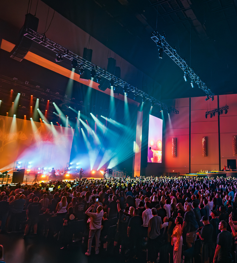 Crowded theater with lights