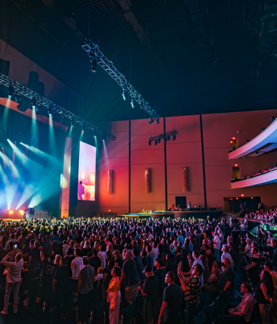 Crowded theater with lights