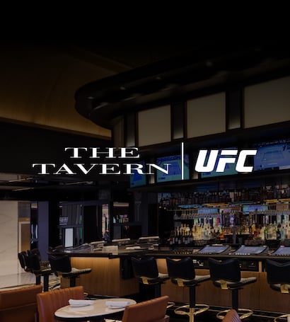 Infographic with text: The Tavern | UFC over a bar seating area