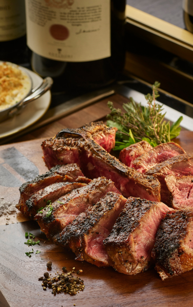 Steak on a wooden surface