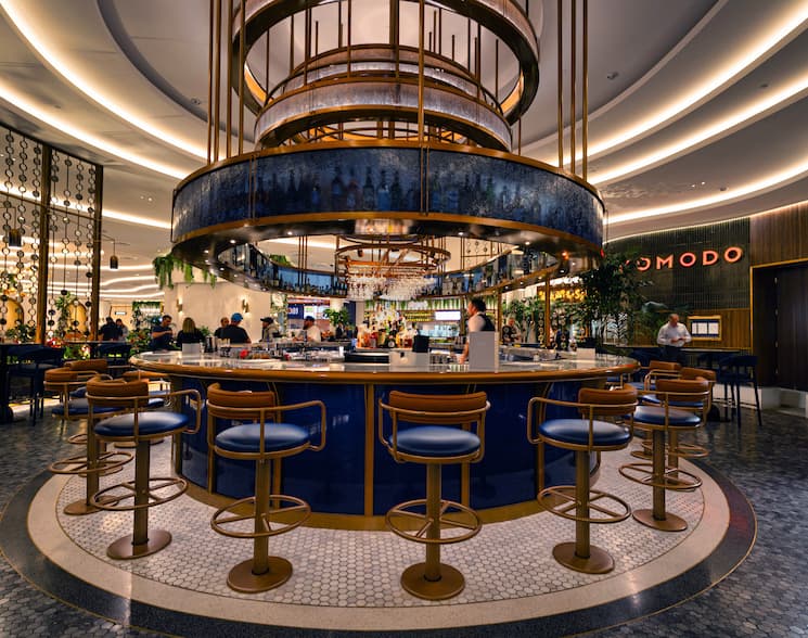 Seating area around a bar