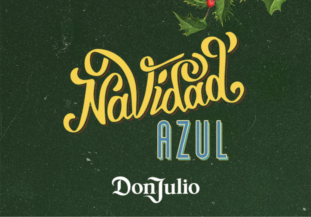 Text over a green background: Navidad Azul Don Julio