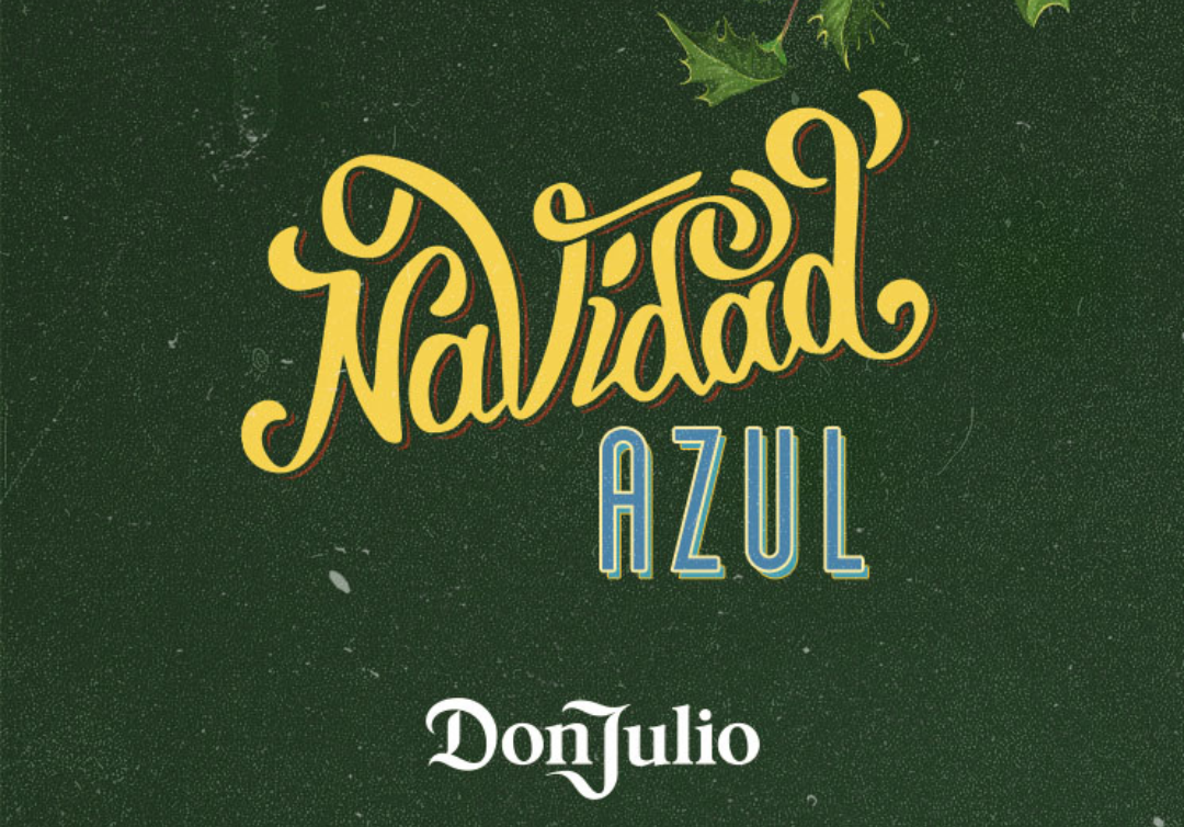 Text over a green background: Navidad Azul Don Julio