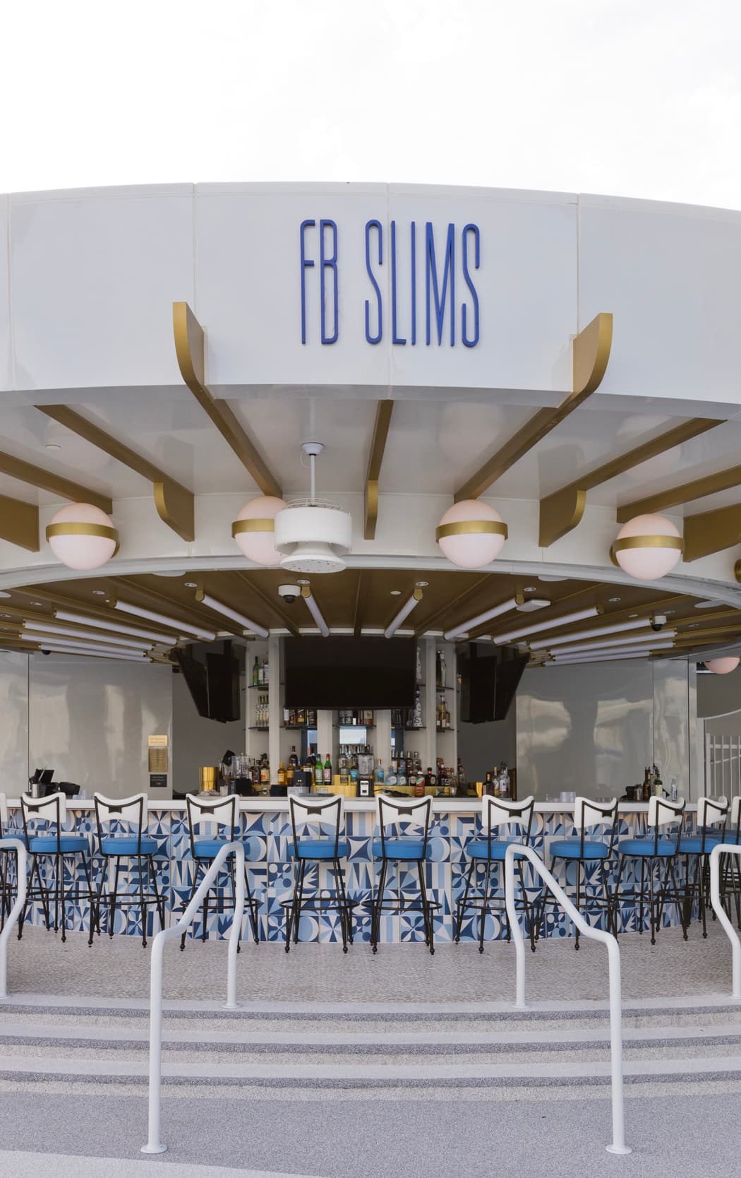 Bar seating area under an overhang with FB Slims