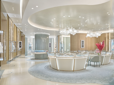 Interior of Graff store with uplighting and jewelry