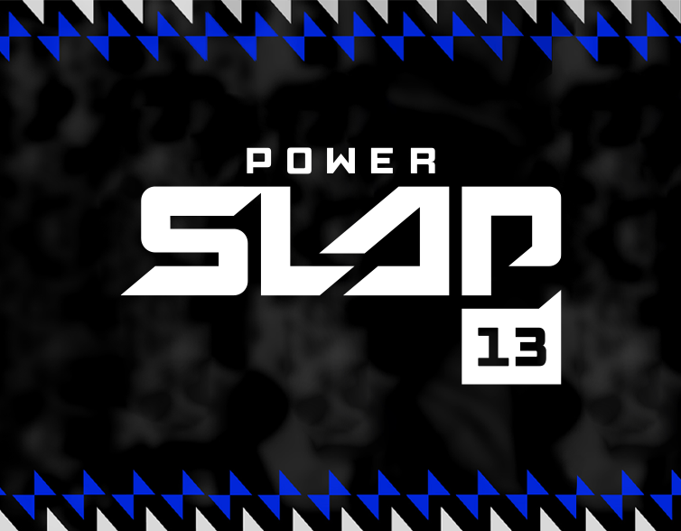 Power slap 13 logo on a dark black and blue background