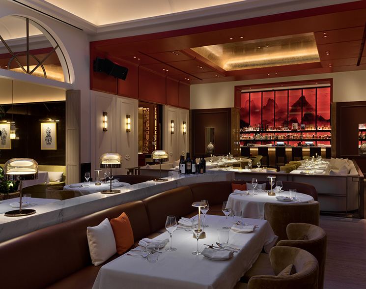 Dining and bar space in Chyna Club restaurant