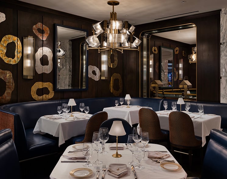 Interior tables in a dining room at Don's Prime