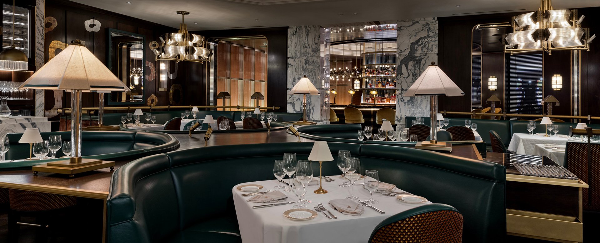 Interior tables in a dining room at Don's Prime