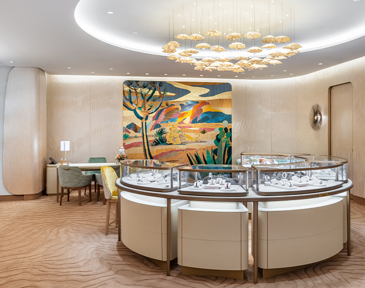 Display case of watches and jewelry in Cartier