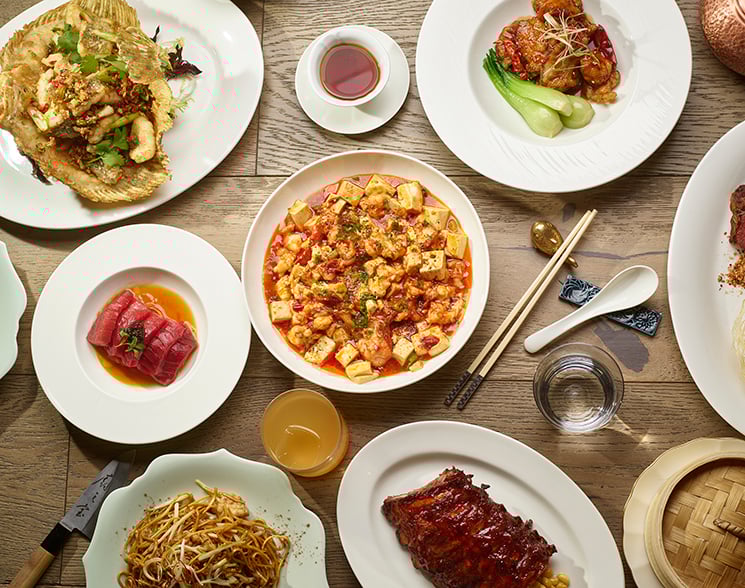 Multi-plate food dishes from Chyna Club restaurant