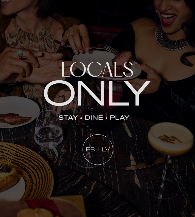 Text: Locals Only Stay Dine Play over image of people eating