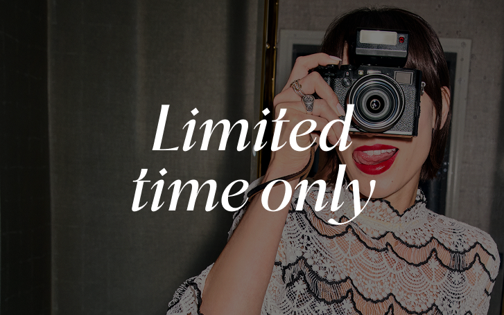 Woman behind the camera under text: Limited time only