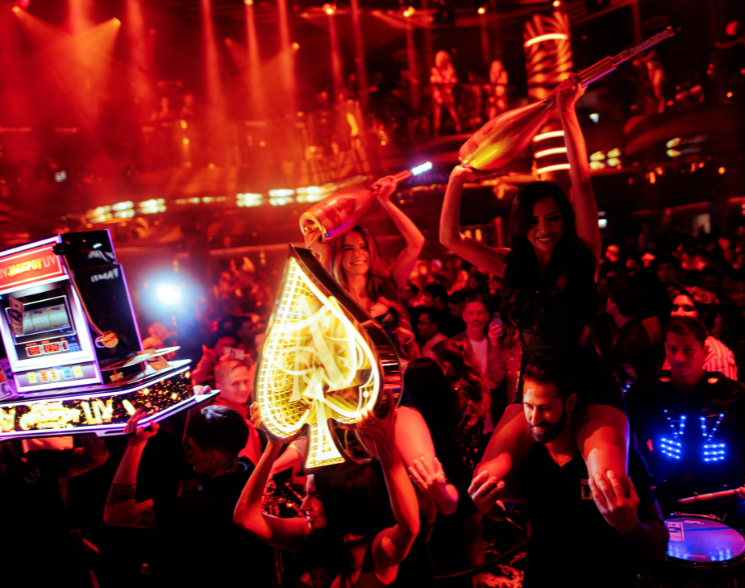 Special bottle service in crowded night club