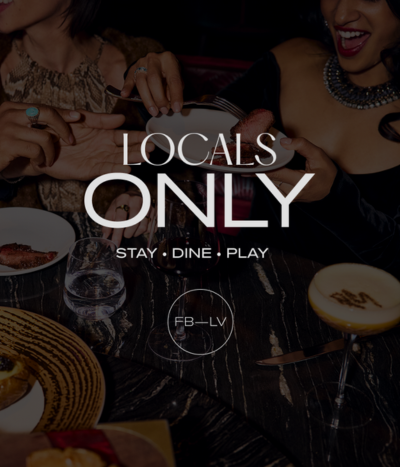 Text: Locals Only Stay Dine Play over image of people eating